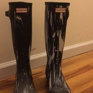 Black and white marble Hunter boots brand new